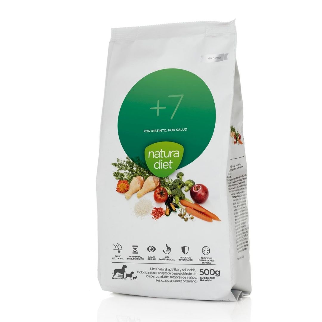 Pienso para perros de más de 7 años de edad perros senior mayores Natura Diet + 7 Senior sabor pollo