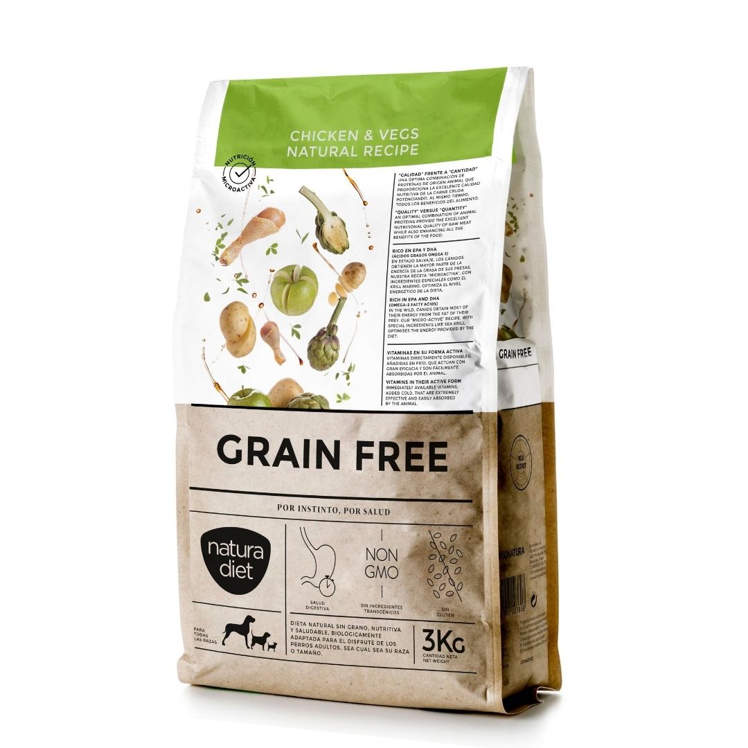 Pienso sin cereales para perros de todas las razas Natura Diet Grain Free Chicken & Vegs sabor pollo