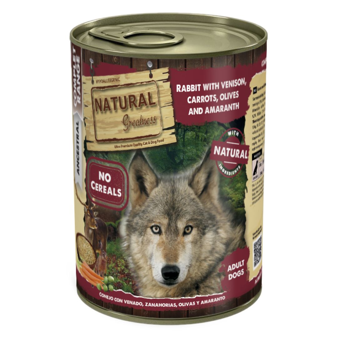 Comida húmeda para perros Natural Greatness Conejo con Venado y Zanahoria