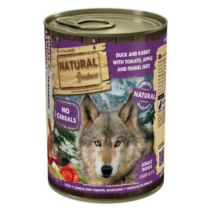 Comida húmeda para perros pato con conejo tomate manzana e hinojo natural greatness