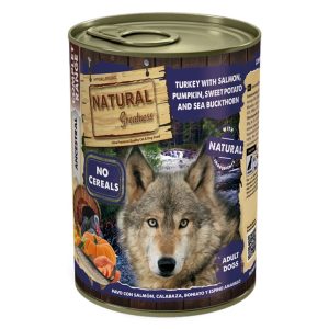 Comida húmeda para perros pavo con salmón y calabaza natural greatness