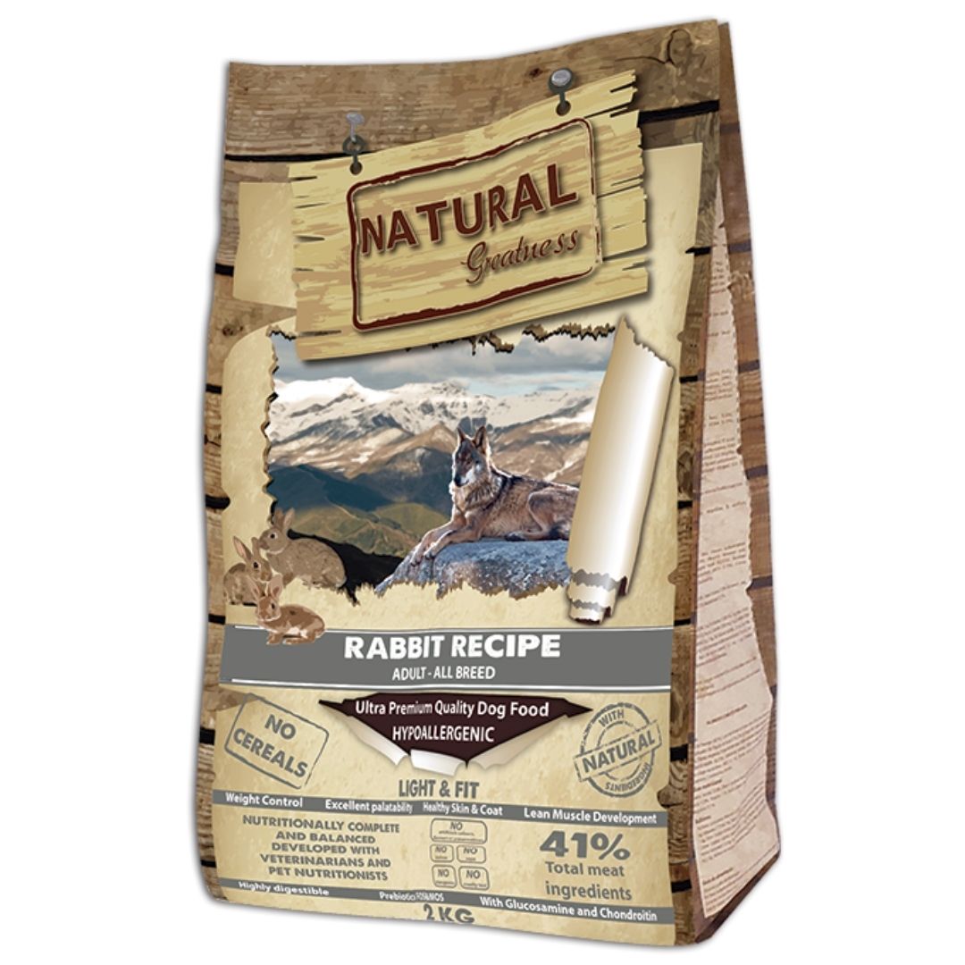 Pienso para perros de todas las razas con obesidad con poca actividad física o tendencia a engordar Natural Greatness Rabbit Recipe Adult All Breed sabor conejo