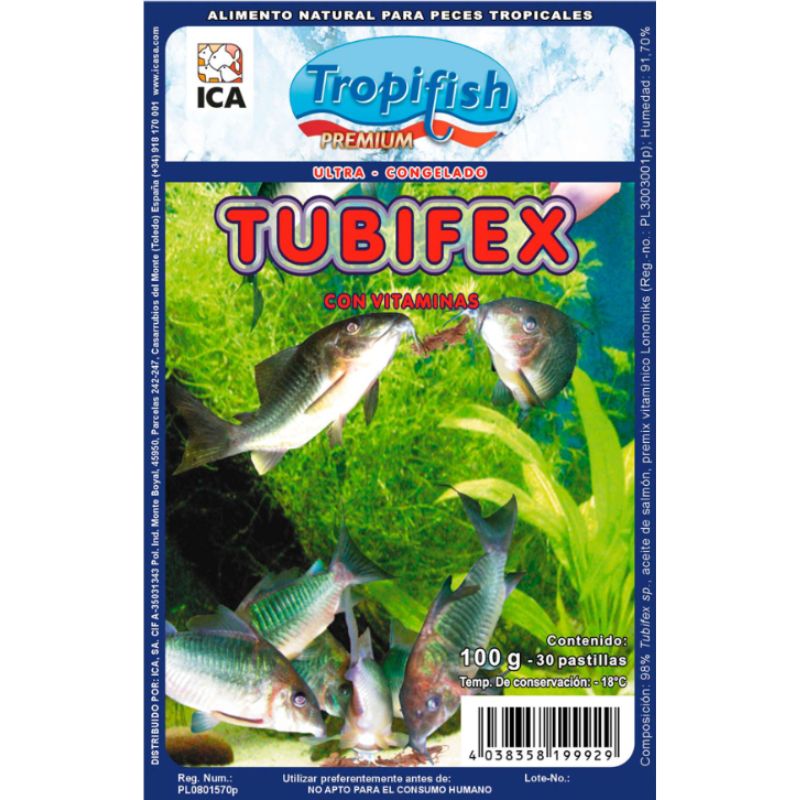 Alimento congelado para peces de acuario o estanque Tubifex Congelado comida 100% natural