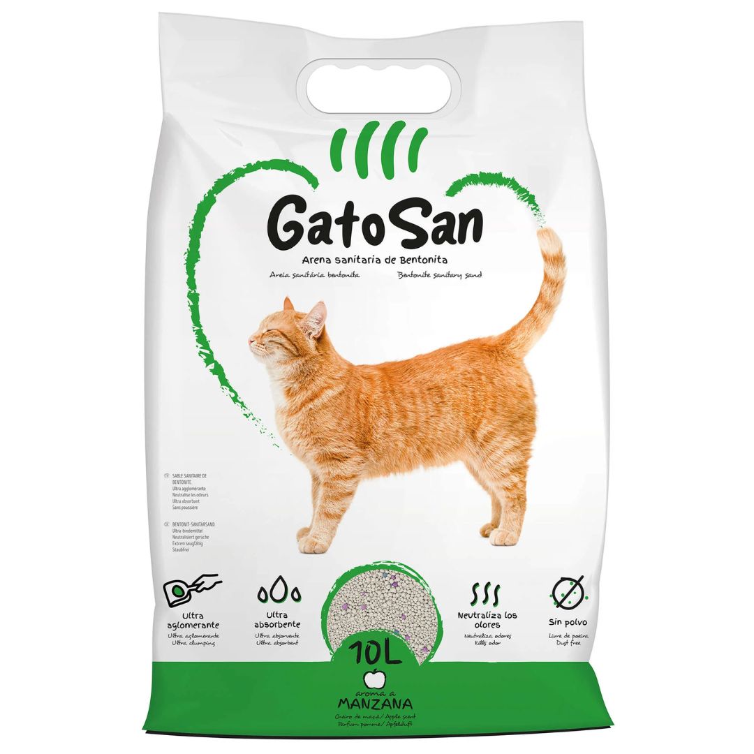 Arena sanitaria para gatos con fragancia a manzana de Bentonita Natural Gatosan by ICA