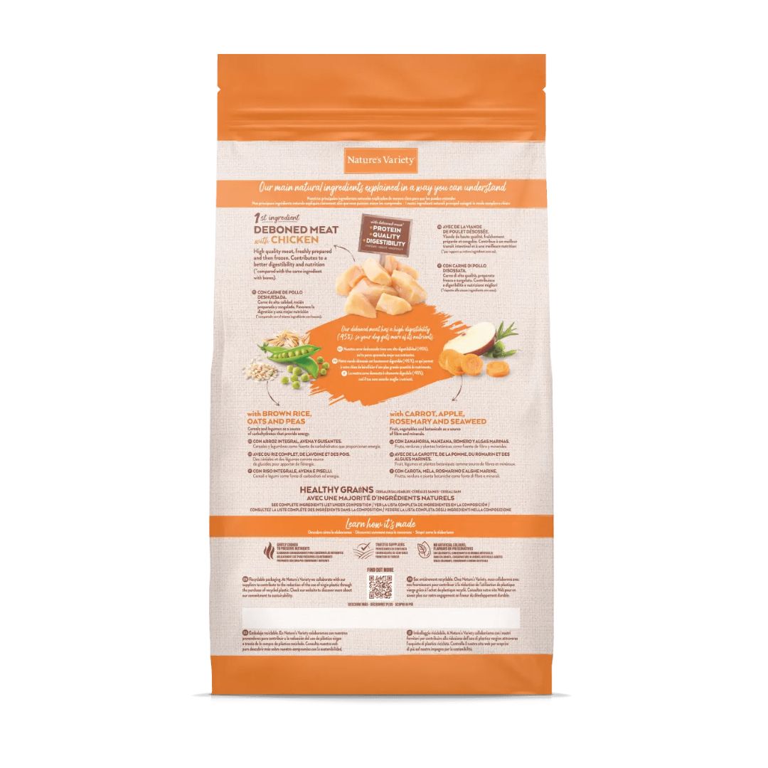 pienso para perros adultos de razas medianas y grandes sabor pollo Nature's Variety dog Medium Maxi Adult Healthy Grains Chicken información nutricional