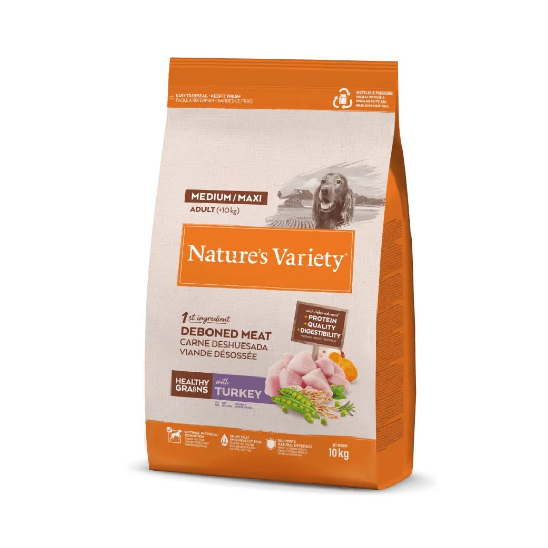 pienso para perros adultos de razas medianas y grandes sabor Pavo Nature's Variety dog Medium Maxi Adult Healthy Grains Turkey con cereales saludables