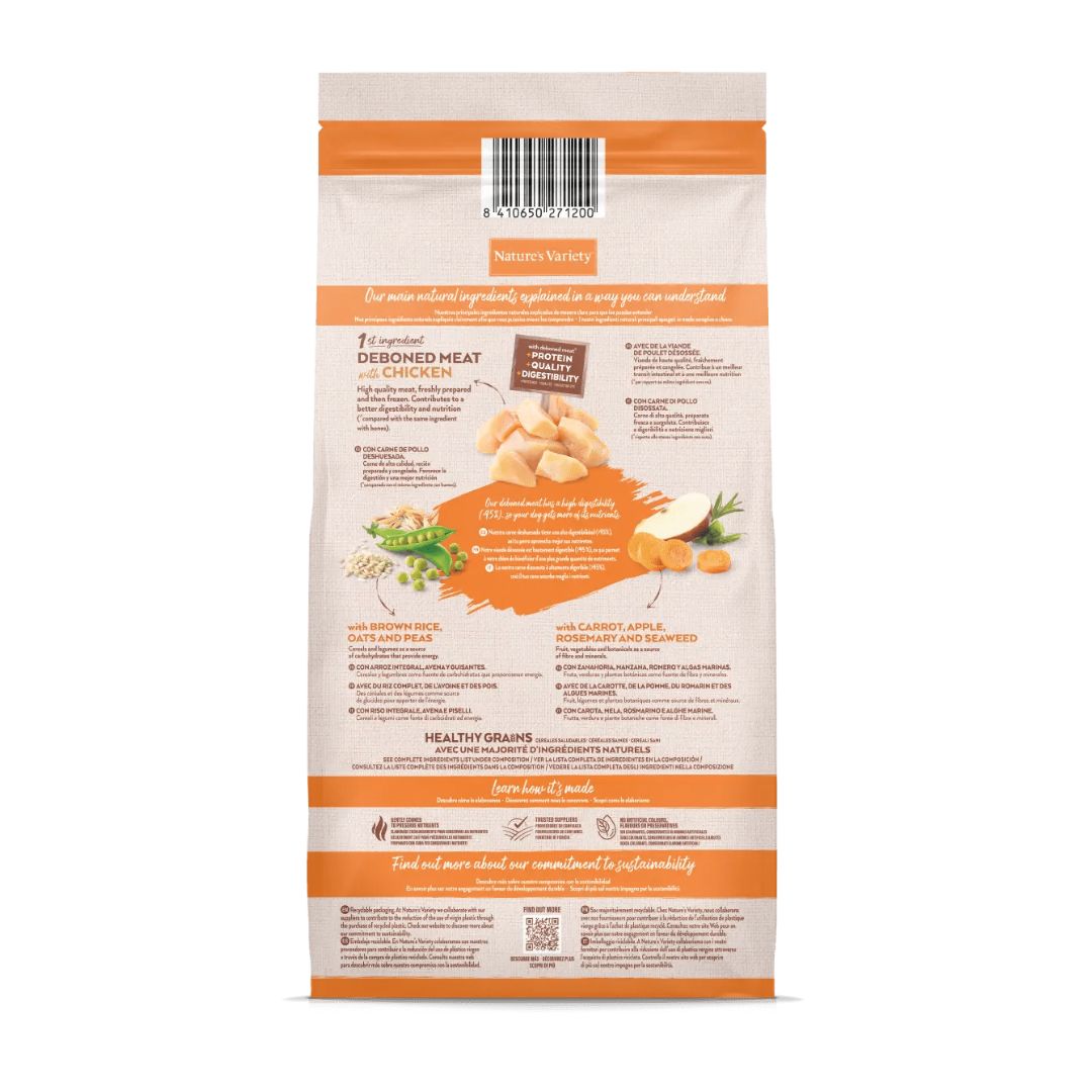 pienso para perros adultos de raza mini sabor pollo Nature's Variety dog Mini Adult Healthy Grains Chicken información componentes nutricionales