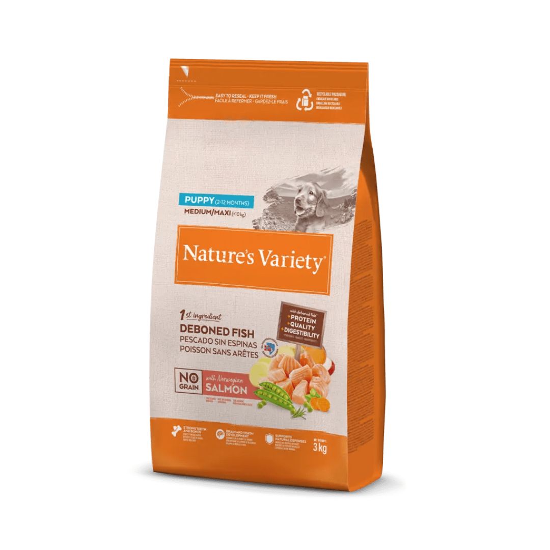 pienso para perros cachorros de raza medianas o grandes sabor salmón Nature's Variety dog Medium Maxi Puppy Salmón No Grains 3kg