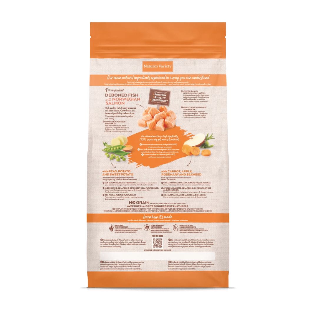 pienso para perros cachorros de raza mini sabor salmón Nature's Variety dog Mini Puppy Salmón No Grains información nutricional
