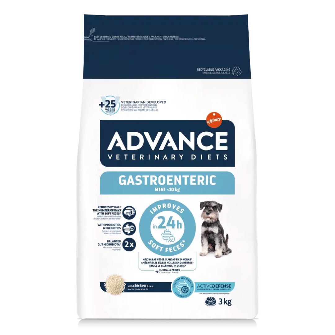 Pienso para perros pequeños o minis adultos y cachorros con problemas gastrointestinales, diarreas, vomitos Advance Veterinary Diets Gastroenteric Mini Canine 3kg