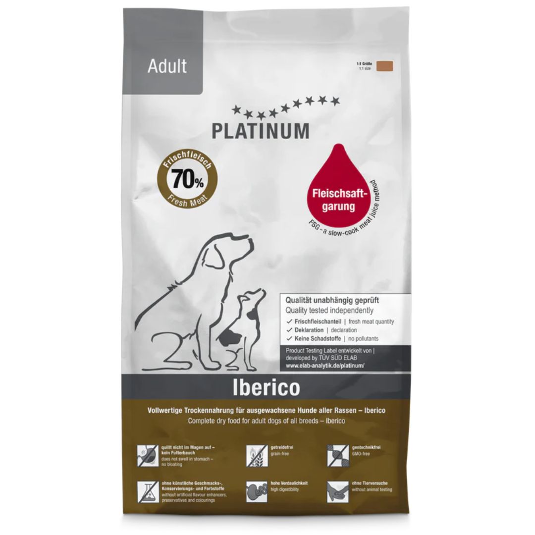 Pienso semihúmedo para perros adultos Platinum Adult Ibérico inspirado en la dieta BARF