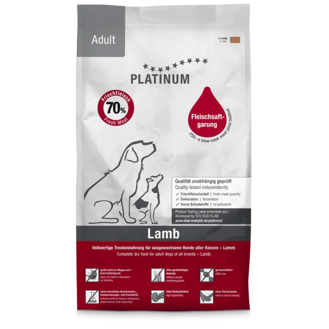 Pienso semihúmedo para perros adultos Platinum Adult Lamb inspirado en la dieta BARF