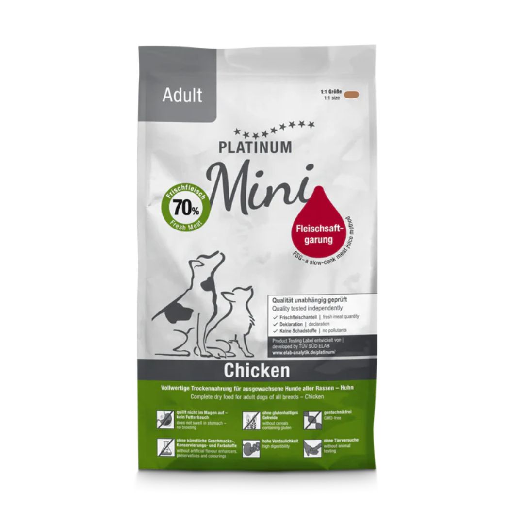 Pienso semihúmedo para perros adultos Platinum Adult Mini Chicken inspirado en la dieta BARF