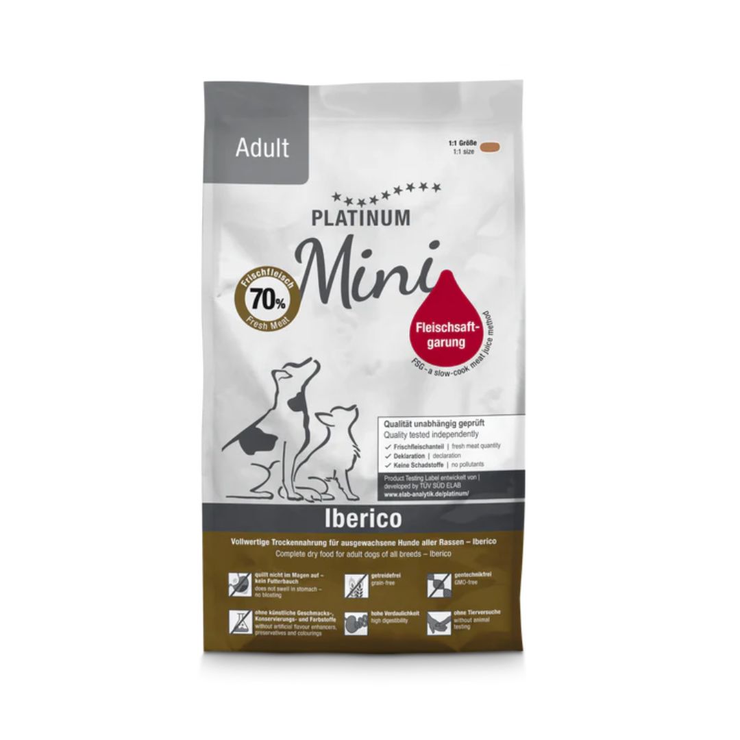 Pienso semihúmedo para perros adultos Platinum Adult Mini Ibérico inspirado en la dieta BARF