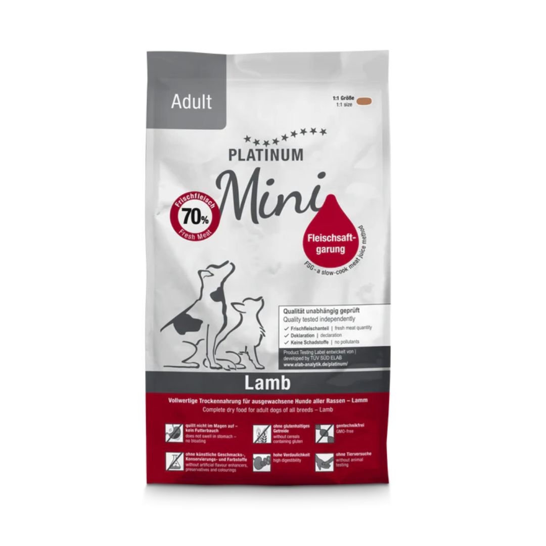 Pienso semihúmedo para perros adultos Platinum Adult Mini Lamb inspirado en la dieta BARF