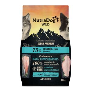 Pienso semihúmedo para perros adultos NutraDog Wild Pescado y Pollo 10kg