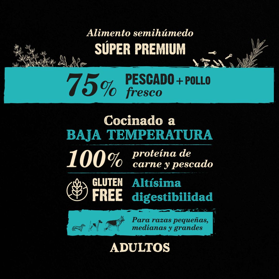 Pienso semihúmedo para perros adultos NutraDog Wild Pescado y Pollo super premium