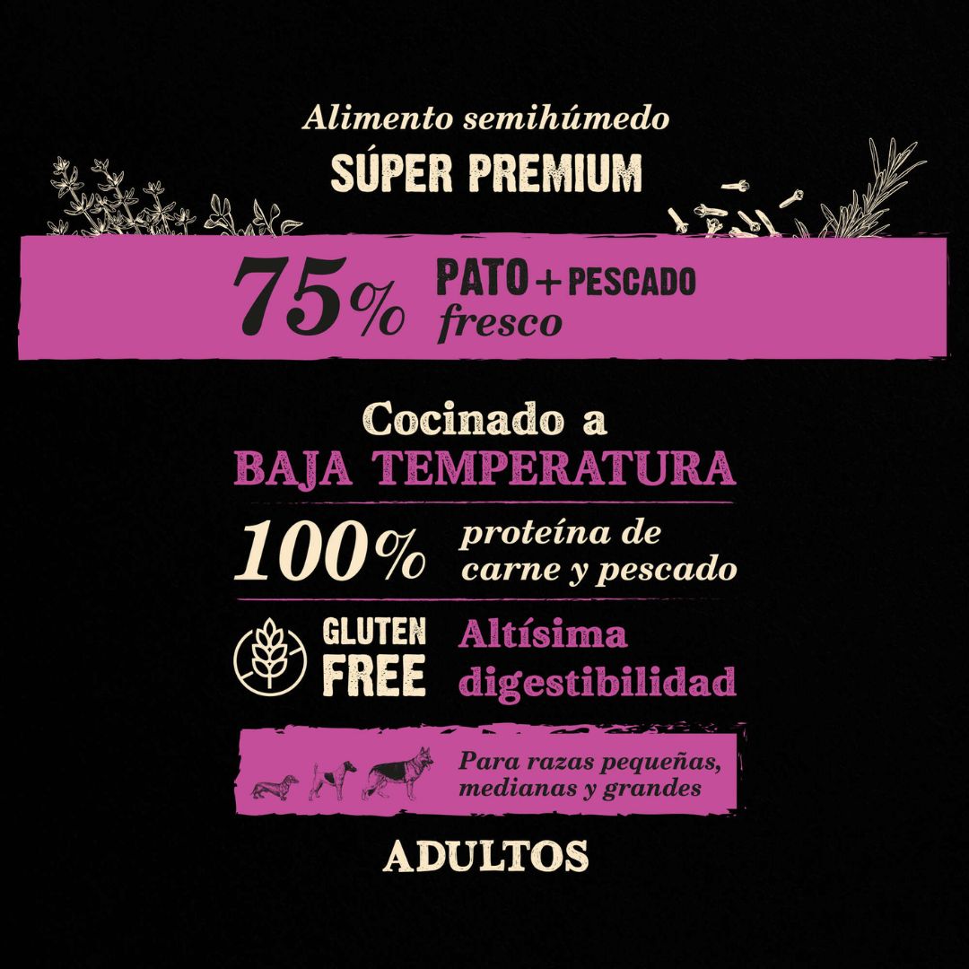 Pienso semihúmedo para perros adultos NutraDog Wild Pato y Pescado super premium