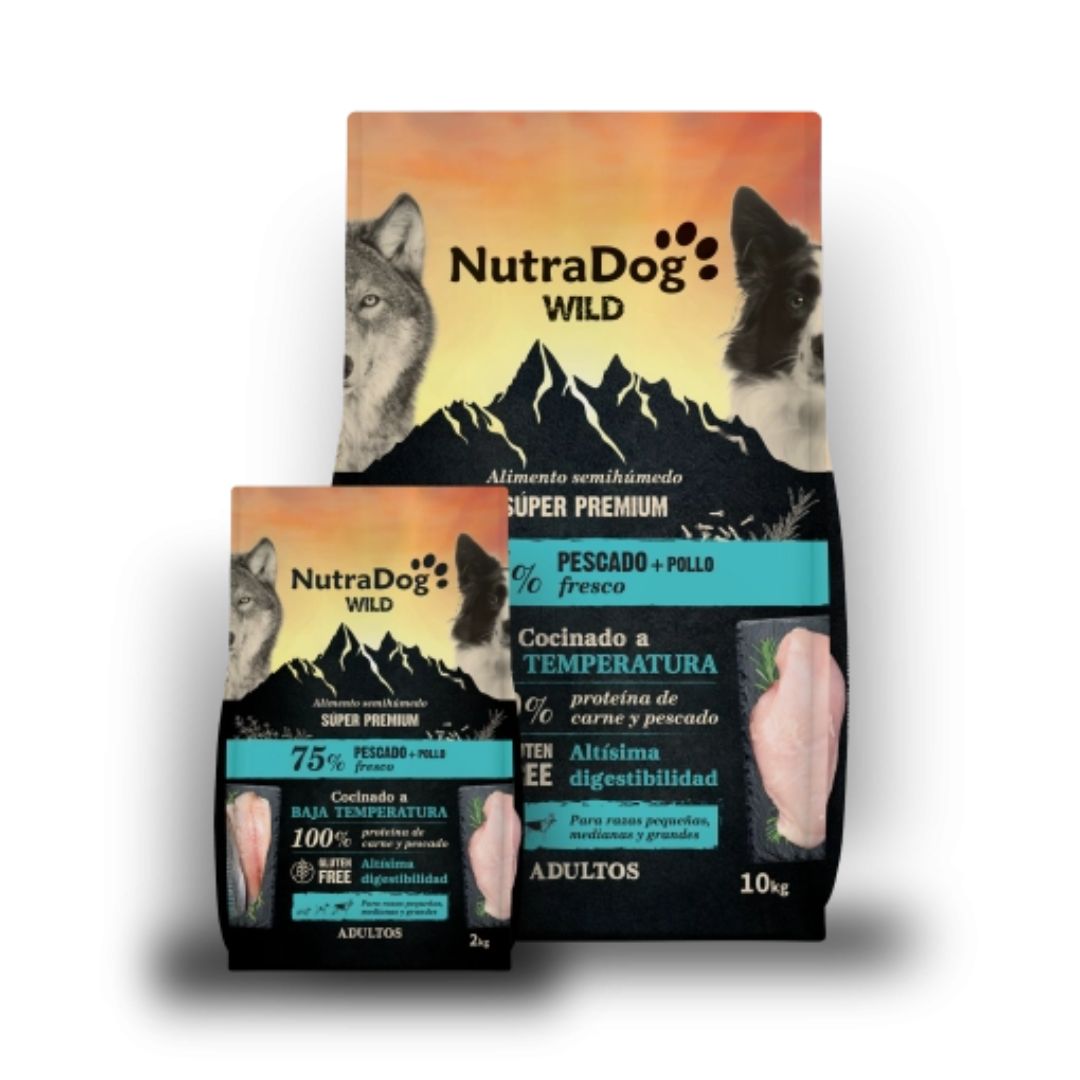 Pienso semihúmedo para perros adultos NutraDog Wild Pescado y Pollo