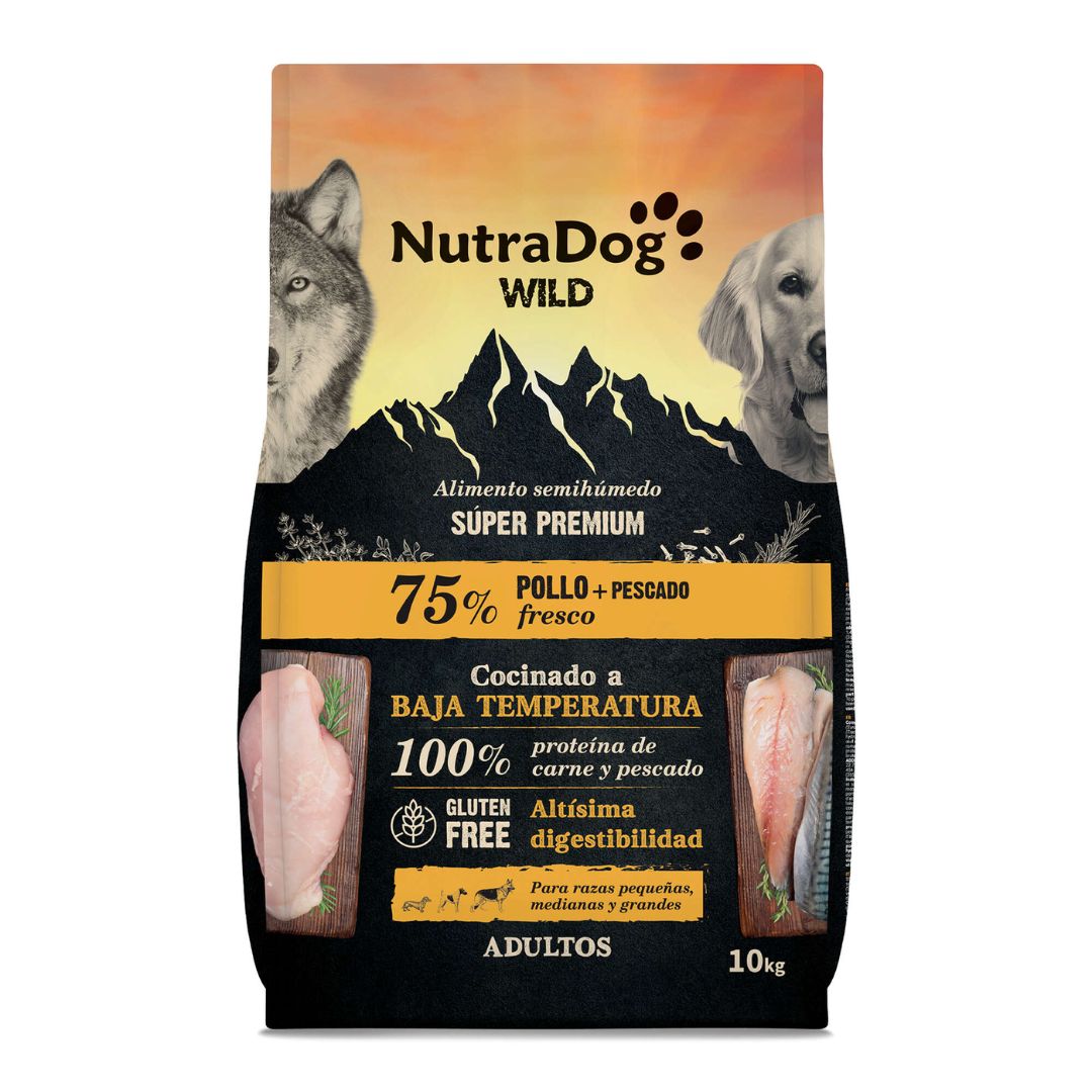 Pienso semihúmedo para perros adultos NutraDog Wild Pollo y Pescado 10kg