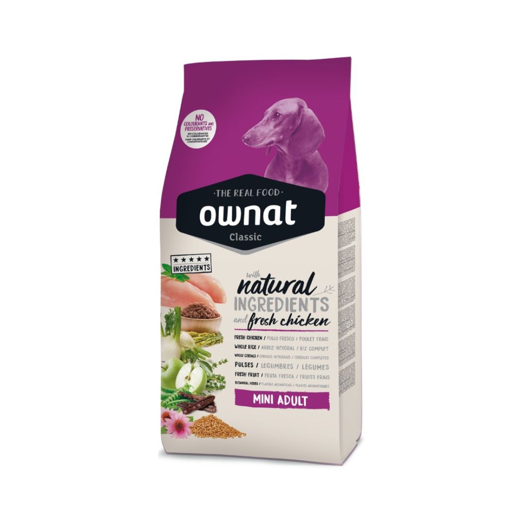 Pienso para perros adultos Ownat Classic Mini Adult con carne fresca e ingredientes naturales