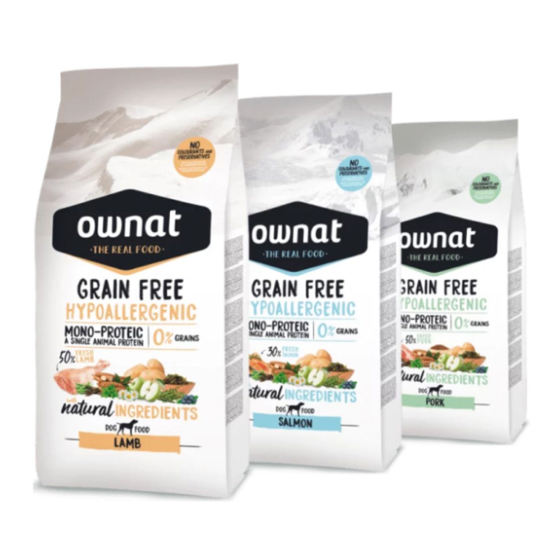 ownat-grain-free-hypoallergenic-monoproteic-look Pienso sin cereales y 100% natural para perros Ownat Grain Free Hypoallergenic Monoproteic