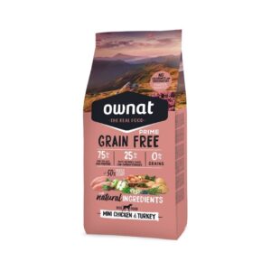 Pienso sin cereales para perros Mini adultos Ownat Grain Free Prime Adult Mini Chicken & Turkey