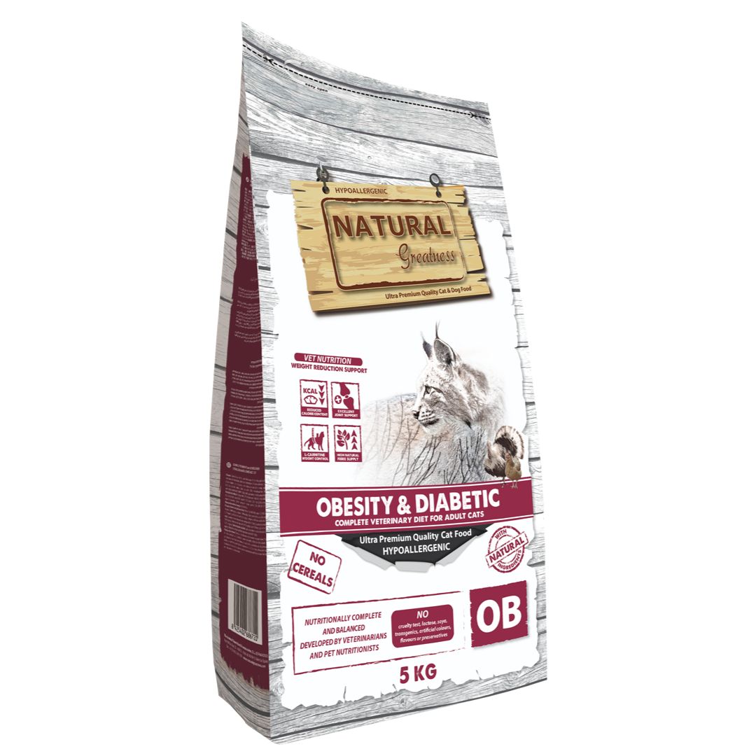 Pienso de dieta veterinaria para gatos con problemas de sobrepeso u obesidad Natural Greatness Obesity-Diabetic