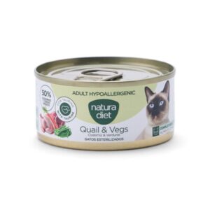 Alimento húmedo completo para gatos adultos y senior Natura Diet Paté Hypoallergenic Quail & Vegs Grain Free