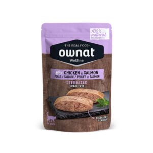 Alimentación húmeda para gatos adultos de todas las razas Ownat Wetline Esterilizados Pollo y Salmón