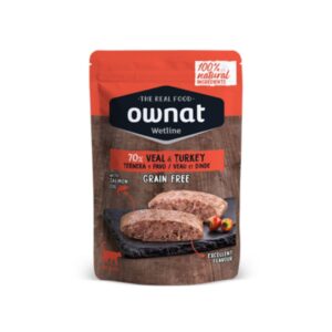 Alimentación húmeda para gatos adultos de todas las razas Ownat Wetline Ternera y Pavo