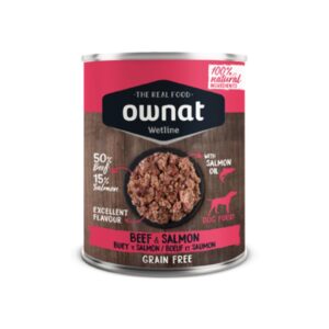 Alimentación húmeda para perros de todas las razas Ownat Wetline Beef & Salmón