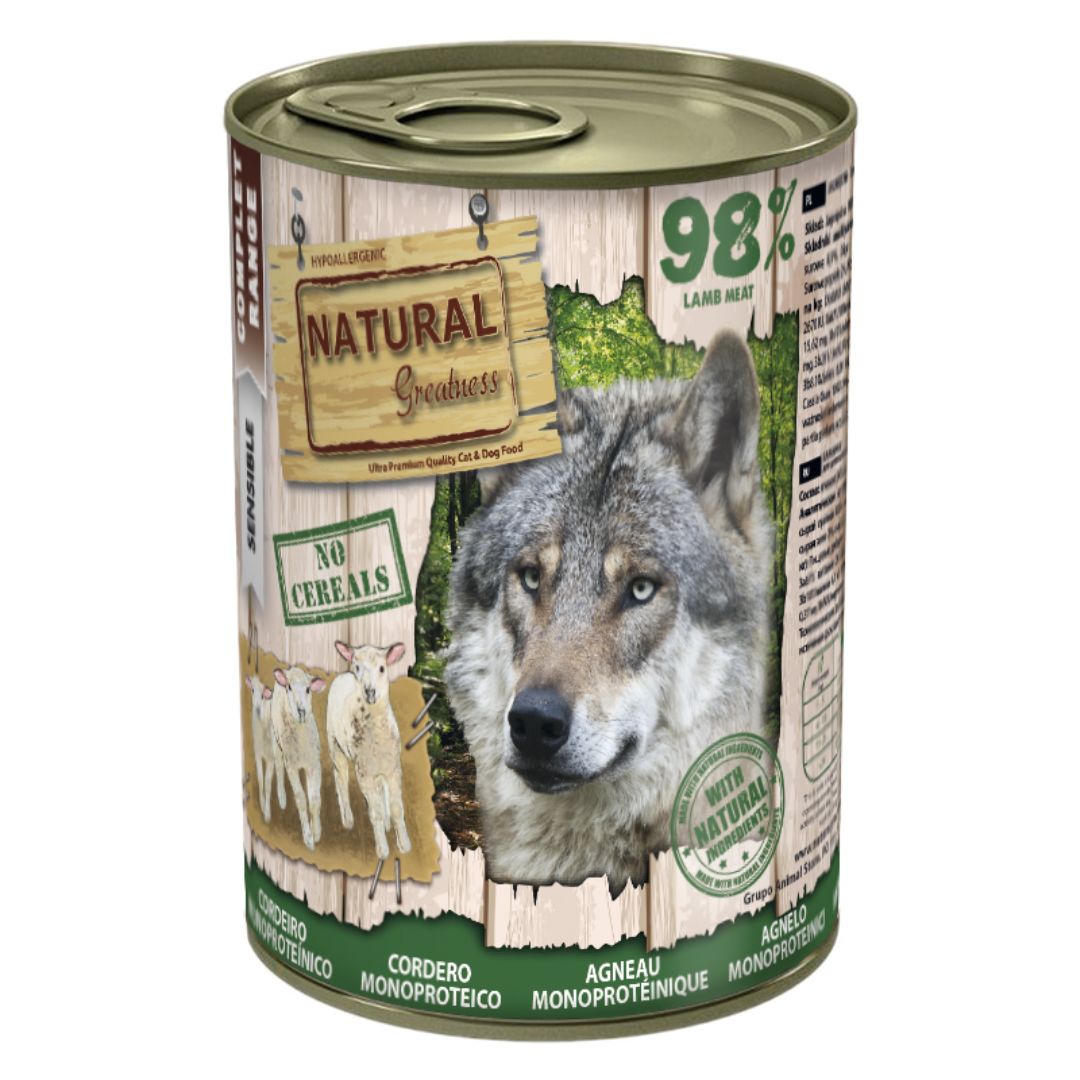 comida húmeda monoproteica de cordero para perros natural greatness cordero