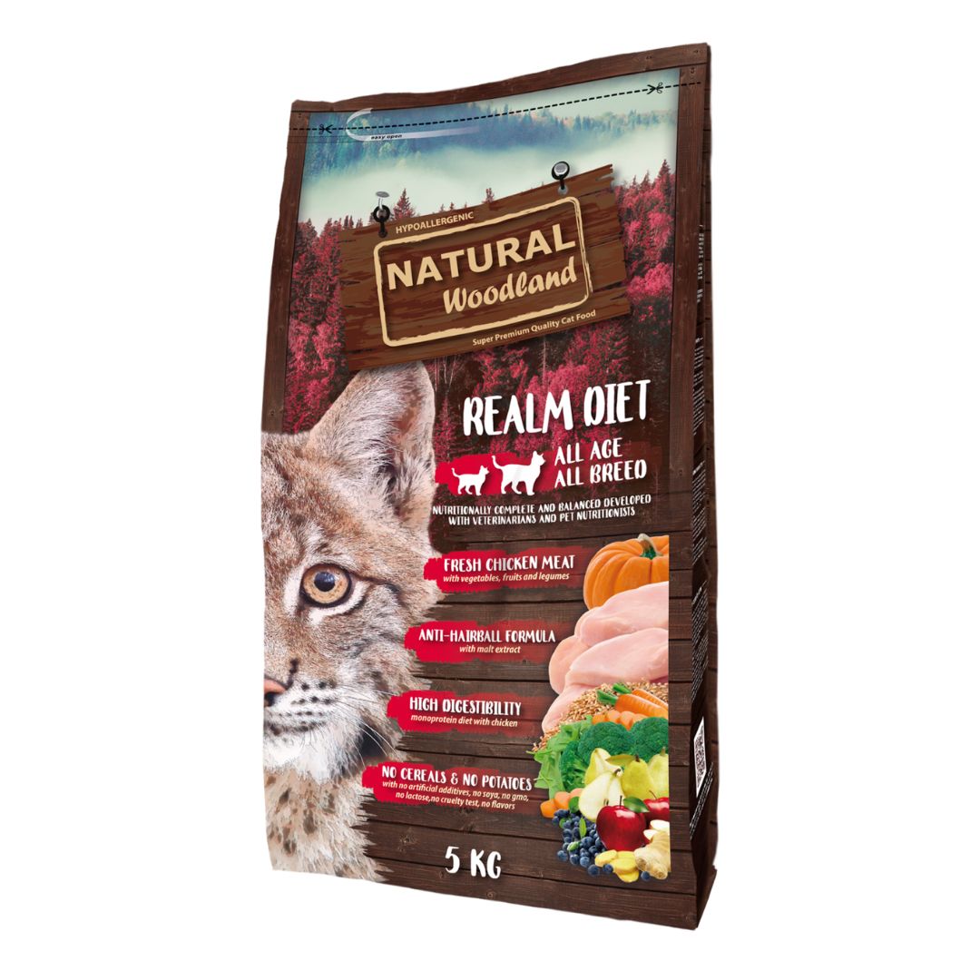 Natural Woodland Realm Diet Pollo Alimento completo para gatos de todas las razas y edades